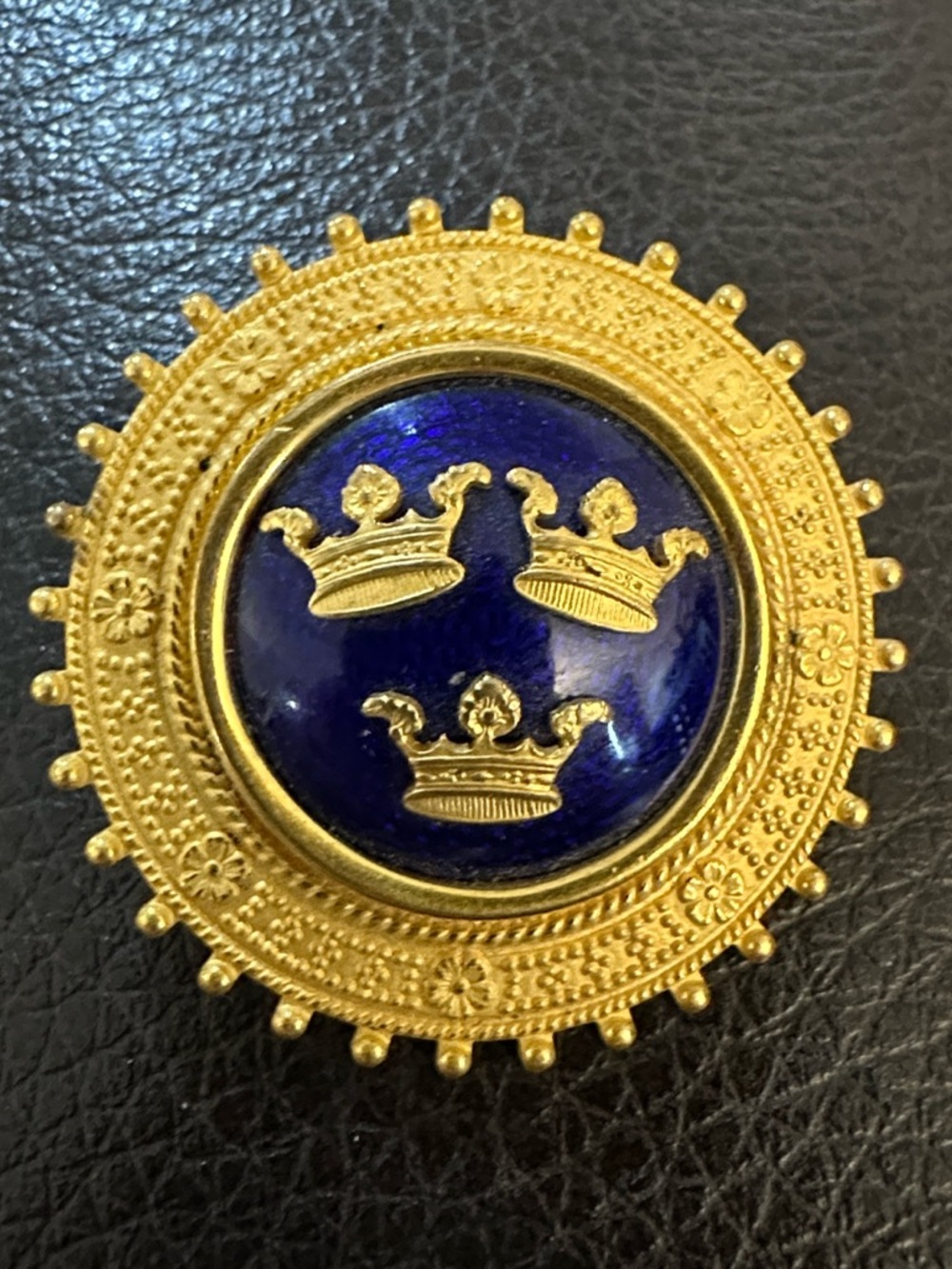 Vintage GG Sporrong & Co 24k Gold  Filled with Blue Enamel Center Brooch